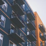 Blue and yellow block of flats