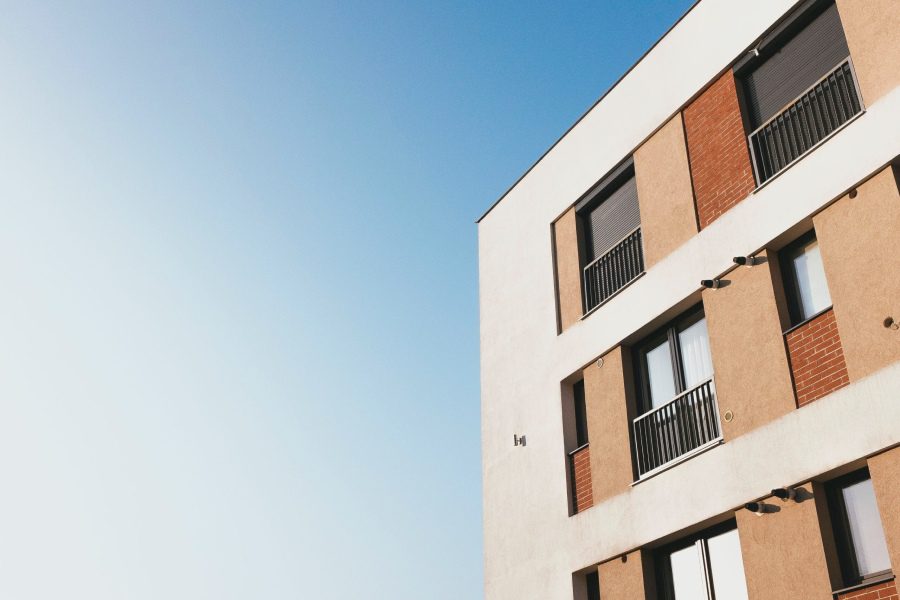 Sky view of flats and balconies