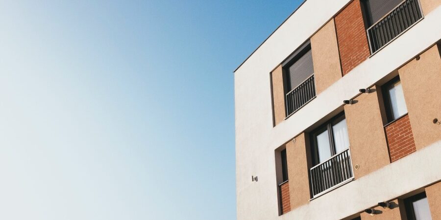 Sky view of flats and balconies